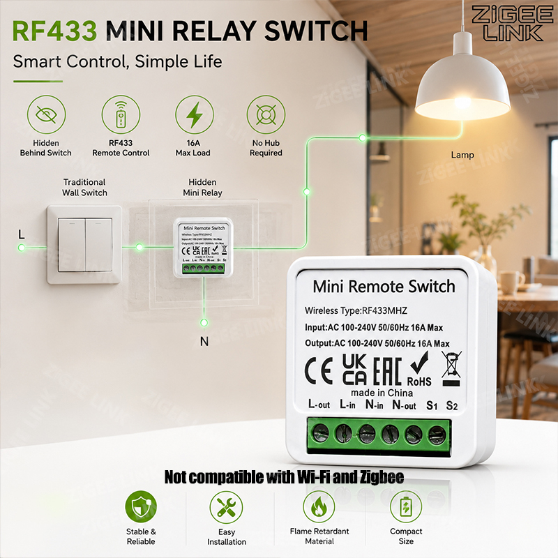 Home Automation Systems Diy - RF433MHz 16A Mini Smart Relay Ontvanger